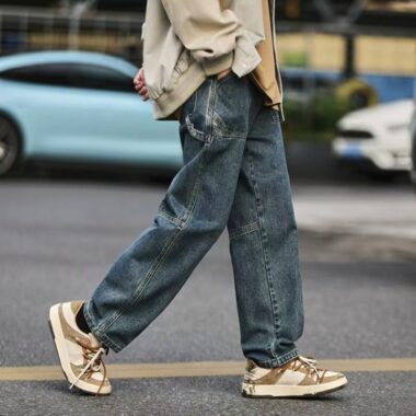 Japanese vintage washed loose straight men jeans