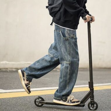 Japanese vintage washed loose straight men jeans