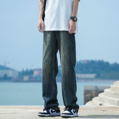 Washed vintage loose casual men jeans