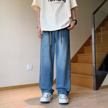 Summer American vintage washed wide leg men jeans