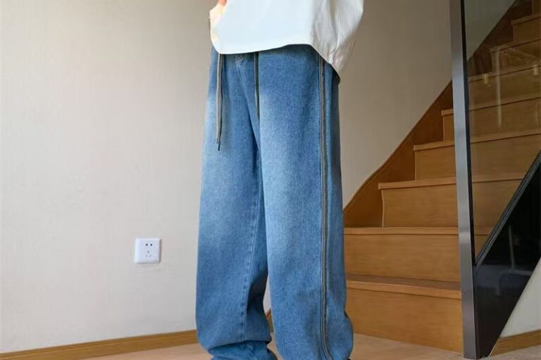 Summer American vintage washed wide leg men jeans