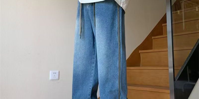 Summer American vintage washed wide leg men jeans