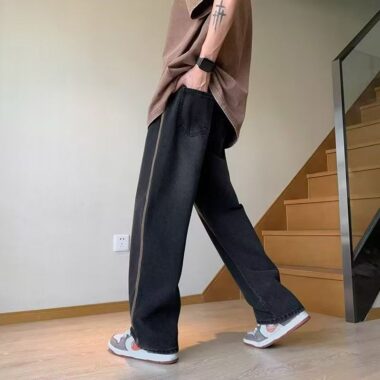 Summer American vintage washed wide leg men jeans