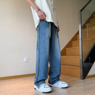 Summer American vintage washed wide leg men jeans