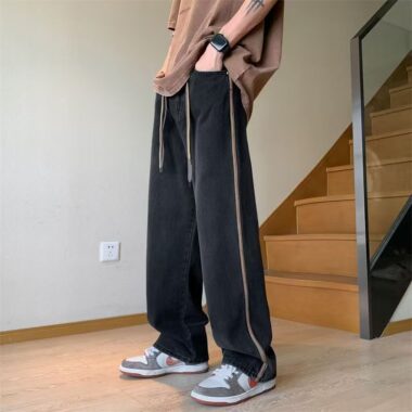 Summer American vintage washed wide leg men jeans