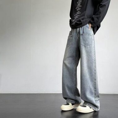 All-season vintage washed loose wide leg men jeans