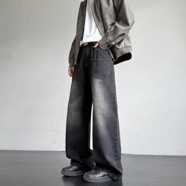 All-season vintage washed loose wide leg men jeans