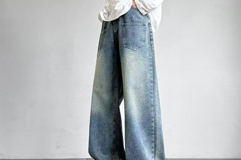 All-season vintage washed loose wide leg men jeans