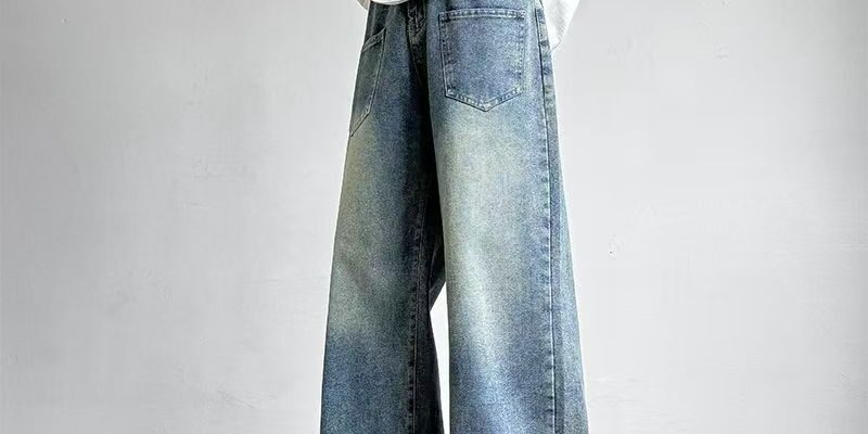 All-season vintage washed loose wide leg men jeans
