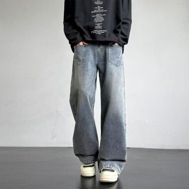 All-season vintage washed loose wide leg men jeans
