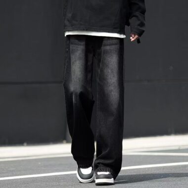 Autumn winter washed gradient loose straight men jeans