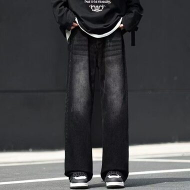 Autumn winter washed gradient loose straight men jeans