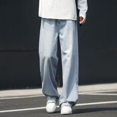 Autumn winter washed gradient loose straight men jeans