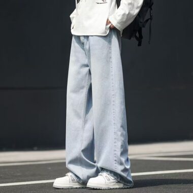 Autumn winter washed gradient loose straight men jeans