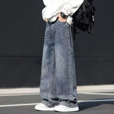 Autumn winter washed gradient loose straight men jeans