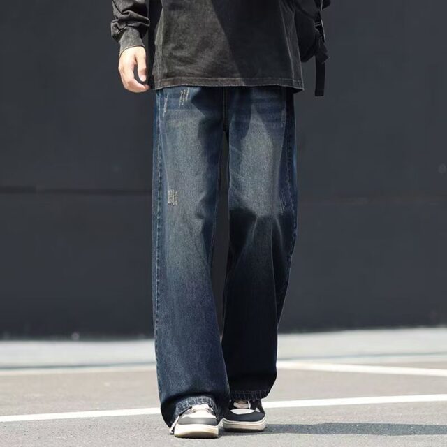 Autumn winter washed gradient loose straight men jeans