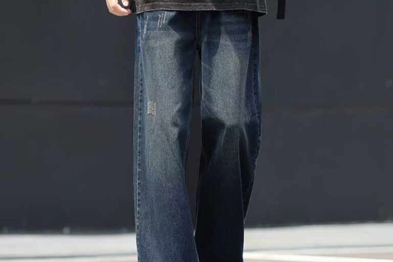 Autumn winter washed gradient loose straight men jeans