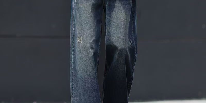 Autumn winter washed gradient loose straight men jeans