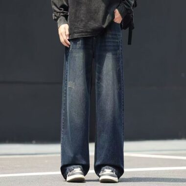 Autumn winter washed gradient loose straight men jeans