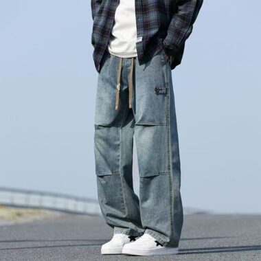 Washed vintage American loose wide leg men jeans