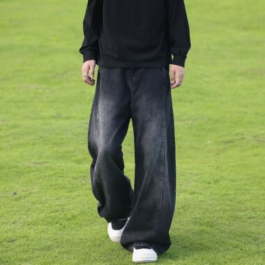 Washed American vintage loose straight wide leg men jeans