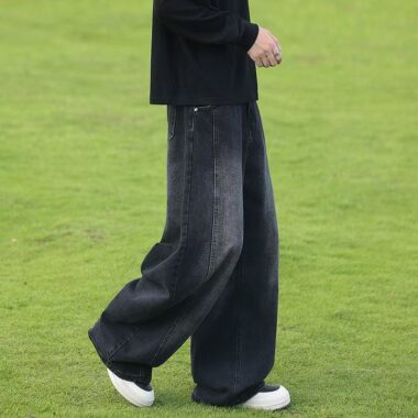 Washed American vintage loose straight wide leg men jeans