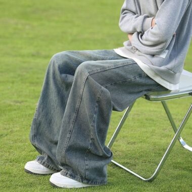 Washed American vintage loose straight wide leg men jeans