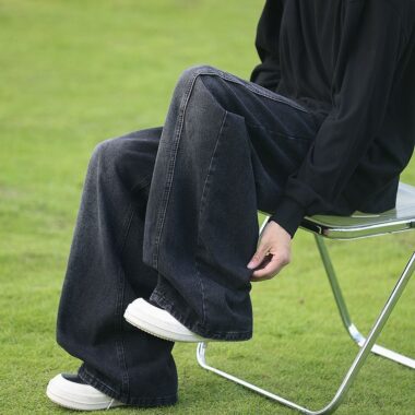 Washed American vintage loose straight wide leg men jeans