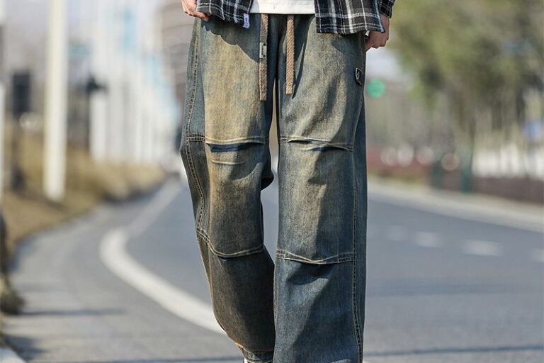 Washed vintage American loose wide leg men jeans