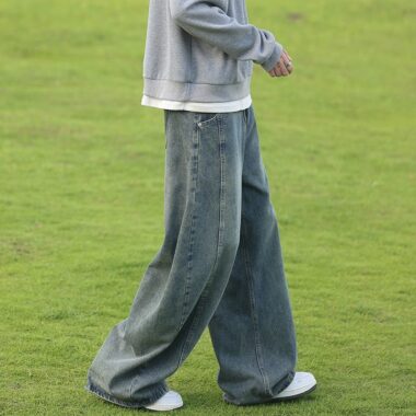 Washed American vintage loose straight wide leg men jeans