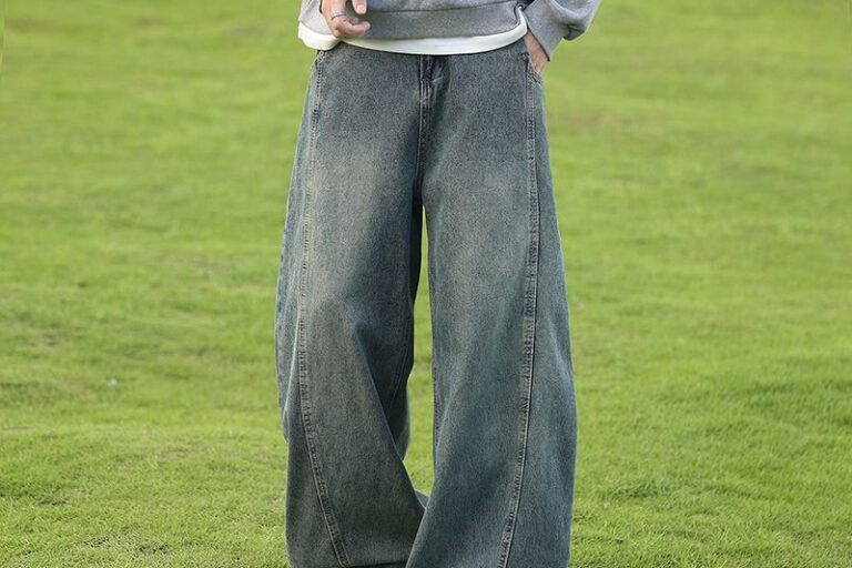 Washed American vintage loose straight wide leg men jeans