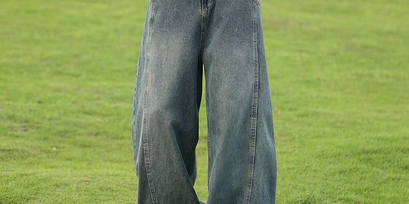 Washed American vintage loose straight wide leg men jeans