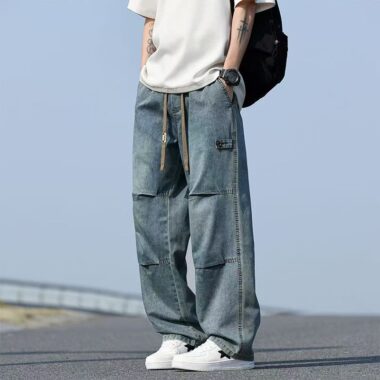 Washed vintage American loose wide leg men jeans