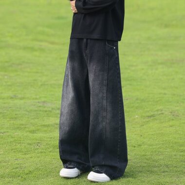 Washed American vintage loose straight wide leg men jeans