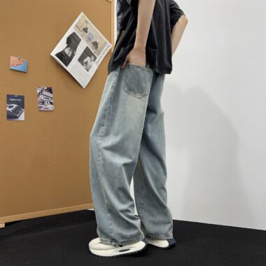 American vintage drawstring loose wide leg men jeans