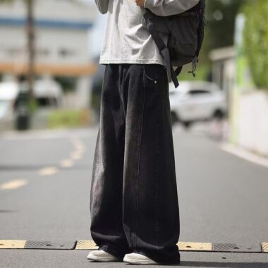 American vintage washed loose wide leg thick men jeans