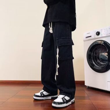 Autumn American vintage workwear loose wide leg men jeans