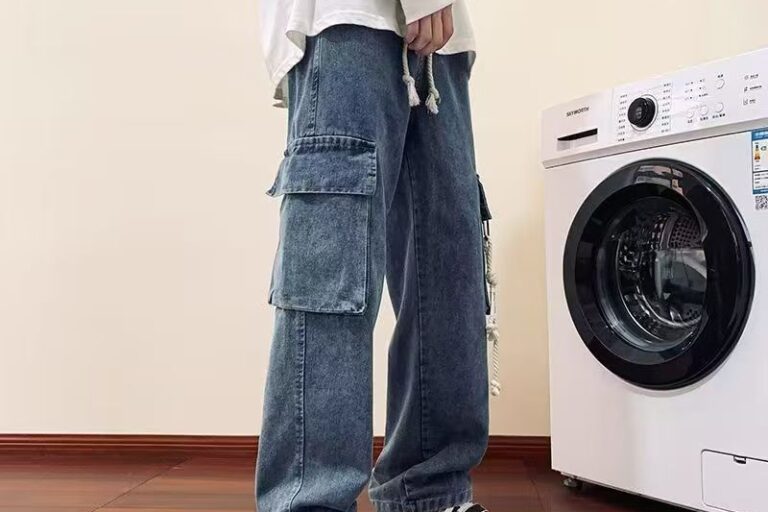 Autumn American vintage workwear loose wide leg men jeans