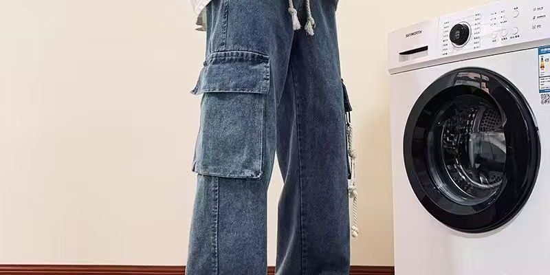 Autumn American vintage workwear loose wide leg men jeans