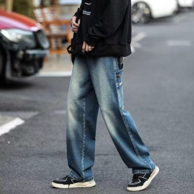 American vintage workwear loose wide leg men jeans
