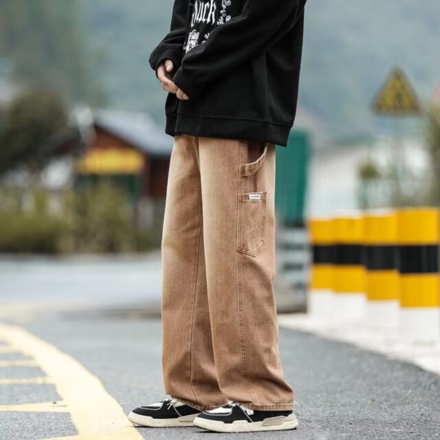 American vintage workwear loose wide leg men jeans