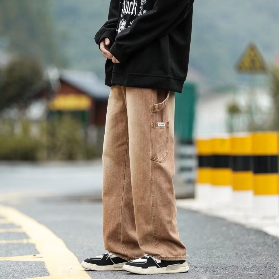 American vintage workwear loose wide leg men jeans